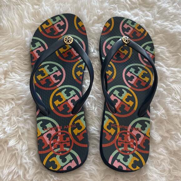 Tory Burch Shoes - Tory Burch Flip Flops Rainbow Monogram Size 7‎